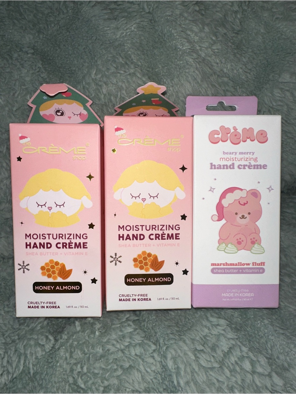Creme shop Pink Moisturizing Hand Crème - 2 Honey Almond & 1 Marshmallow Fluff